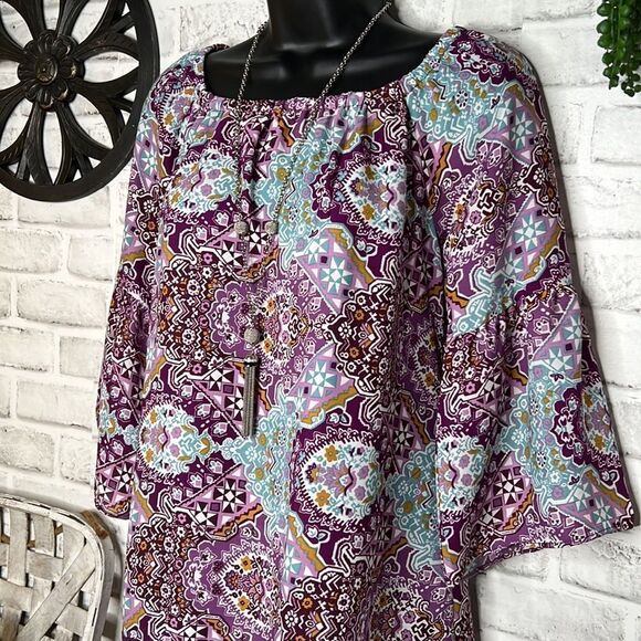 Charming Charlie Boho Hippie Purple Crochet Tassel Fringe Top Shirt Size Small - Picture 4 of 8